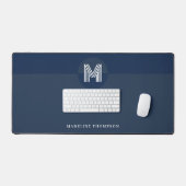 Chique marineblauw geometrisch modern monogram bureaumat (Keyboard & Muis)