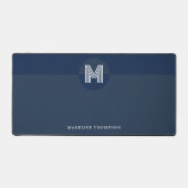 Chique marineblauw geometrisch modern monogram bureaumat (Voorkant)