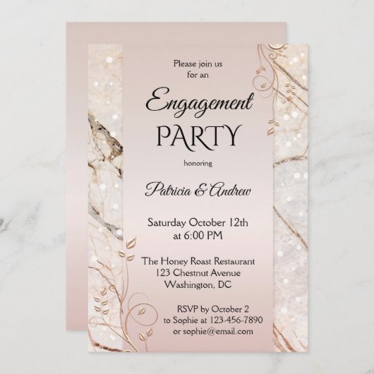 Chique Marmer Blush Roze Bloemen Verloving Kaart (Voorkant / Achterkant)