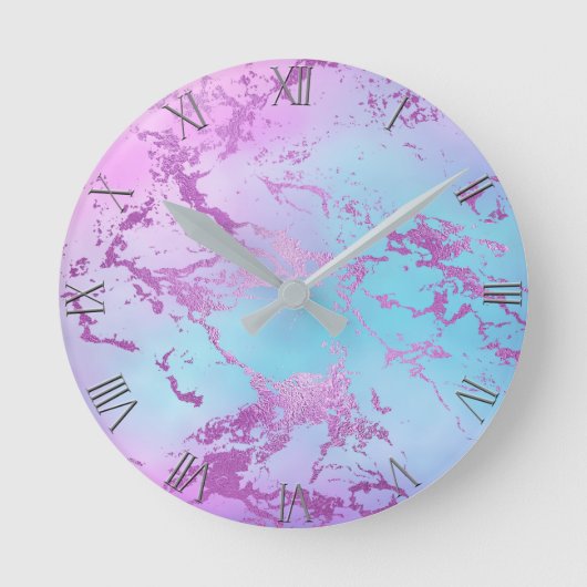 chique marmer | Glitzy Glam Violet Paarse Blue Omb Ronde Klok (Voorkant)