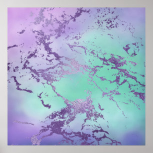 Chique Marmer Violet Lavendel Paarse Mint Groen Poster