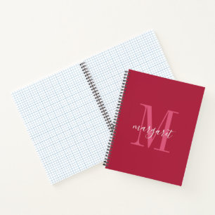 chique maroon & witte monogram naam Spiraal Notebo Notitieboek