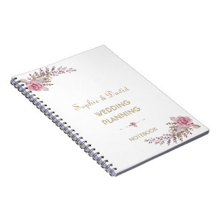 Chique Marsala Rode Bloemen Trouw Planner Notitieboek
