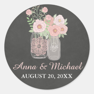 Chique Mason Pot & Chalkboard Trouwsticker Ronde Sticker