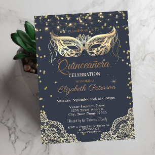 Chique Masquerade, Kant, Diamanten Quinceañera Kaart