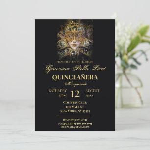 Chique Masquerade Quinceañera Party Uitnodiging