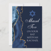 Chique Mazel Tov Navy Blauw Goud Custom Bat Mitzva Kaart (Voorkant)