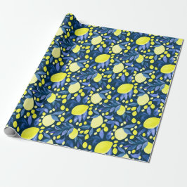 Chique Mediterraan Rustiek Citroenen Blauwe Blad Cadeaupapier