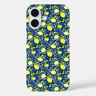 Chique Mediterraan Rustiek Citroenen Blauwe Blad iPhone 16 Hoesje