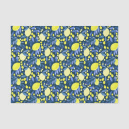 Chique Mediterraan Rustiek Citroenen Blauwe Blad Tissuepapier