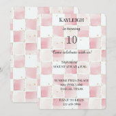 Chique meisjesachtig roze vierkanten verjaardag kaart (Voorkant / Achterkant)