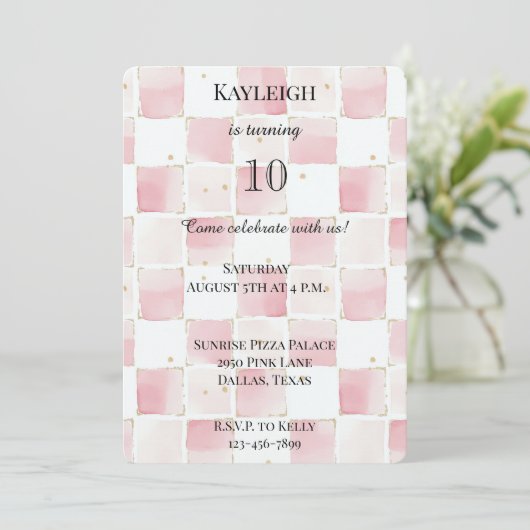 Chique meisjesachtig roze vierkanten verjaardag kaart (Staand voorkant)