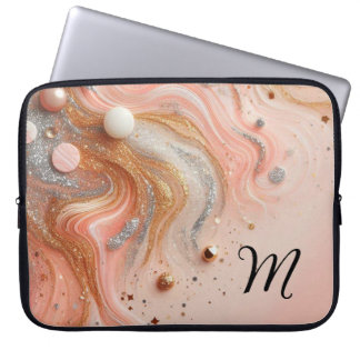 Chique meisjesachtige glitters monogram roze zilve laptop sleeve