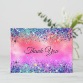Chique meisjesachtige iriserende eenhoorn glitter bedankkaart (Staand voorkant)