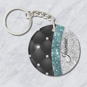 Chique meisjesachtige nep zilver glitters zwart te sleutelhanger
