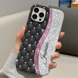 Chique meisjesachtige nepsil glitter zwart roze mo iPhone 13 hoesje