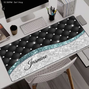 Chique meisjesachtige nepsil glitter zwart teal mo bureaumat