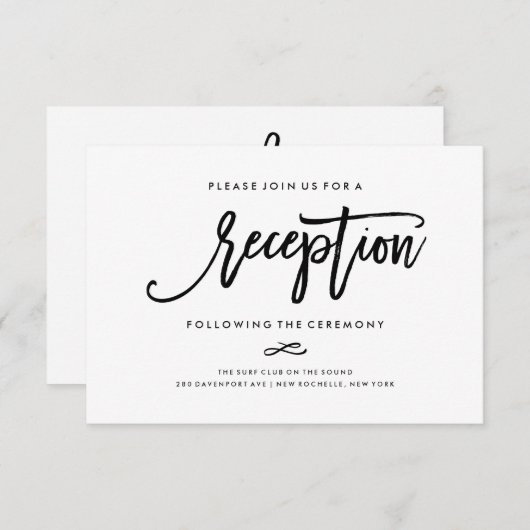 Chique met de hand beletterde receptie accommodati informatiekaartje (Voorkant / Achterkant)