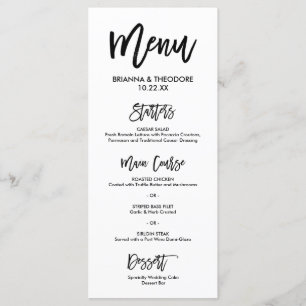 Chique met de hand geschreven huwelijksmenu menu