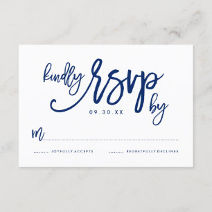 Chique met de hand geschreven marineblauwe trouw-R RSVP Kaartje