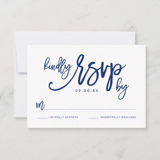 Chique met de hand geschreven marineblauwe trouw-R RSVP Kaartje (Voorkant)