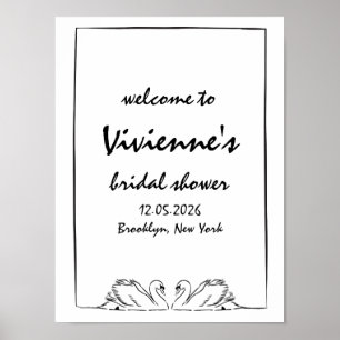 Chique met de hand getekende zwaan bruiloft welcom poster