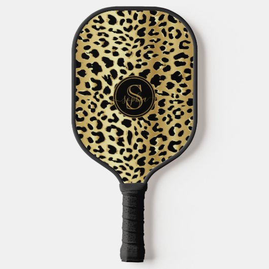 Chique Metallic Goud & Zwart Luipaard Print Meisje Pickleball Paddle (Achterkant)