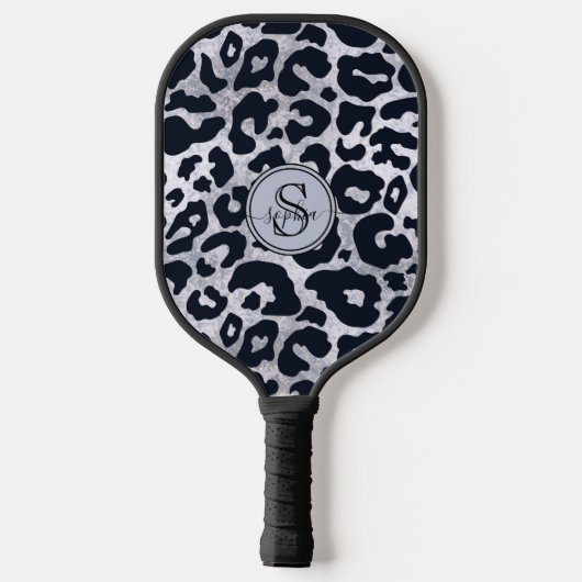 Chique Metallic Zilver Grijs Zwart Leopard Print Pickleball Paddle (Achterkant)