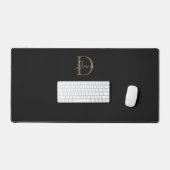 Chique Midnight Zwart Mossy Gold Script Monogram Bureaumat (Keyboard & Muis)