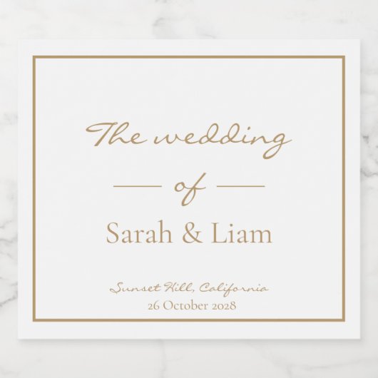 Chique minimaal | Witte en gouden bruiloft fles Sparkling Wijnetiket (Enkel label)