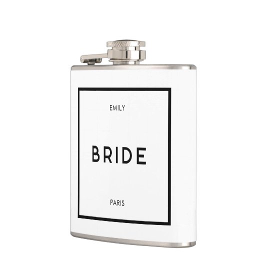 Chique minimale Franse zwart-wit bruidsnaam Heupfles (Links)