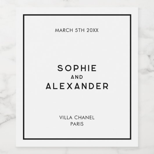 Chique minimale Franse zwart-wit bruiloft Wijn Etiket (Enkel label)