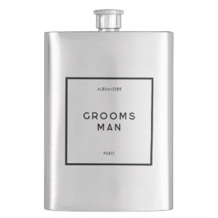 Chique Minimale Franse Zwart & Wit Groomsman Naam Flacon