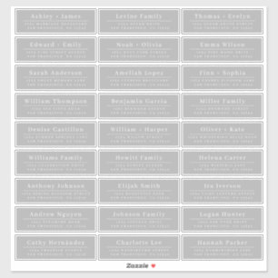 Chique minimale grijze adreslabels voor huwelijksg sticker