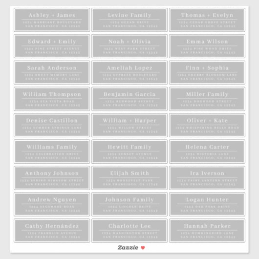 Chique minimale grijze adreslabels voor huwelijksg sticker (Vel)