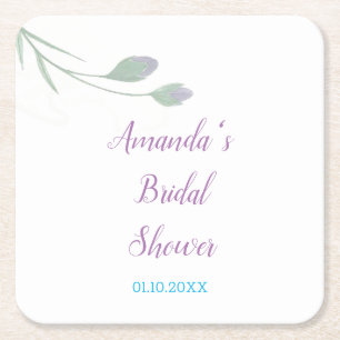 Chique Minimalistische Bruiloftsshower Bloemen Vierkante Kartonnen Onderzetter