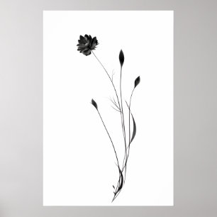 "Chique minimalistische inktbloem Poster - Abstrac
