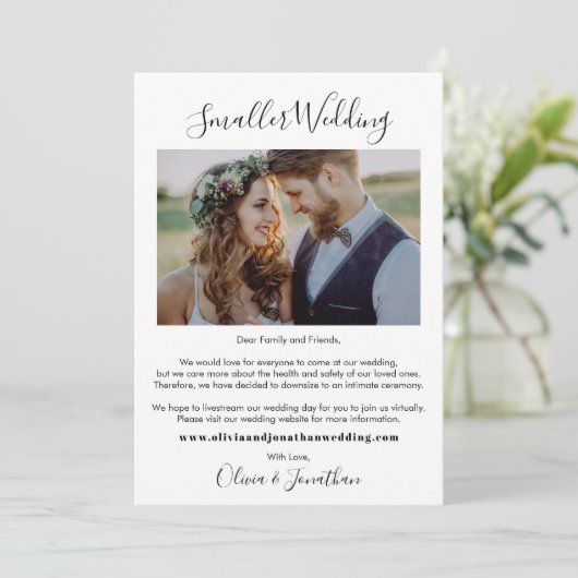 Chique Minimalistische Kleinere Trouwfoto Minder P Aankondiging (Staand voorkant)