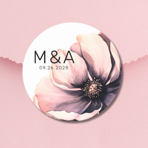 Chique Minimalistische Moderne Roze Bloemige Bruil Ronde Sticker