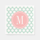 Chique Mint & Blush Roze Grote Stippen Monogrammed Servetten (Voorkant)