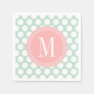 Chique Mint & Blush Roze Grote Stippen Monogrammed Servetten