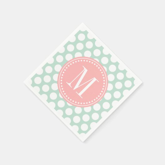 Chique Mint & Blush Roze Grote Stippen Monogrammed Servetten (Hoek)