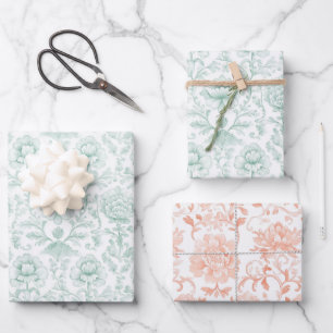 Chique Mint Witte Perzik Bloemachtige Trouw Inpakpapier Vel