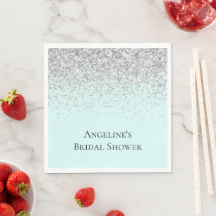 Chique Mint Zilver Glitter Bruiloft Borrel Servet