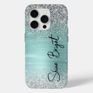 Chique Mint Zilver Glitter Sparkle iPhone 15 Pro Case