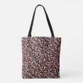 Chique mocha mousse, roze en zwart Leopard Print Draagtas (Achterkant)