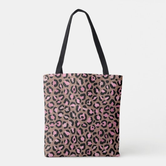 Chique mocha mousse, roze en zwart Leopard Print Draagtas (Achterkant)