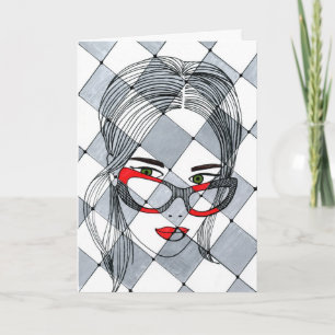 Chique mode meisje met rode bril Abstracte Kunst C Kaart