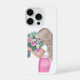Chique Mode Meisje met Roze Bloemenboeket iPhone 15 Pro Hoesje
