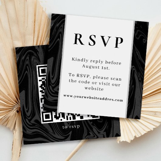 Chique modern abstract zwart marmer informatiekaartje